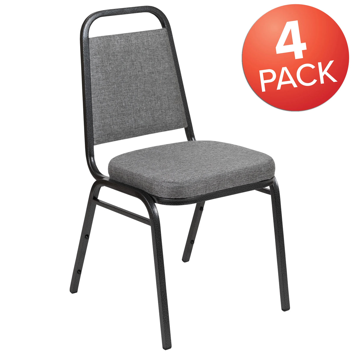 4 Pack Trapezoid Banquet Stack Chair, Gray Fabric/Silver Vein Frame F86191