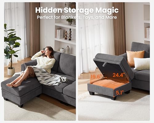 Dark Grey Corduroy Modular Sectional Sleeper Sofa with Ottoman M12297