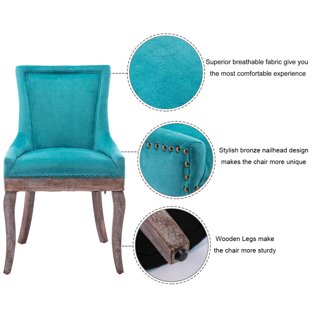 Blue Upholstered Dining Chairs Set of 2 with Wood Legs P719928