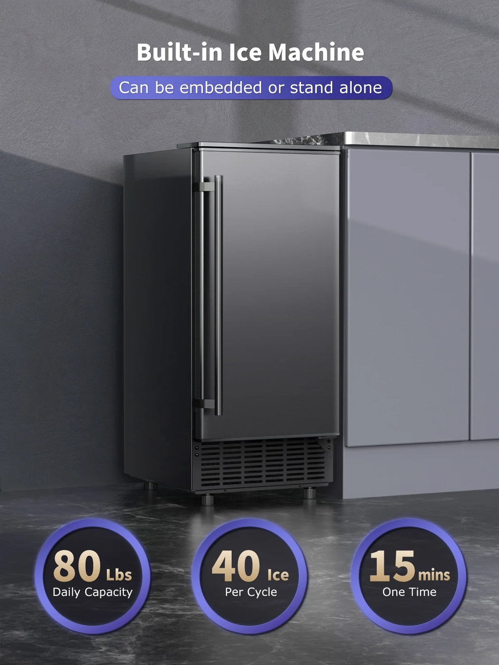 80lb Daily Undercounter Commercial Ice Maker, Black G542906