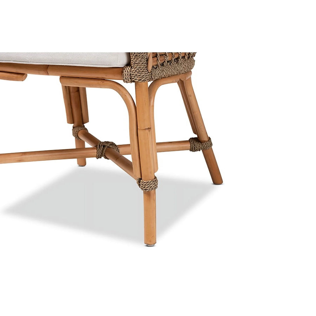Natural Brown Woven Rattan Dining Side Chair With Cushion U589163