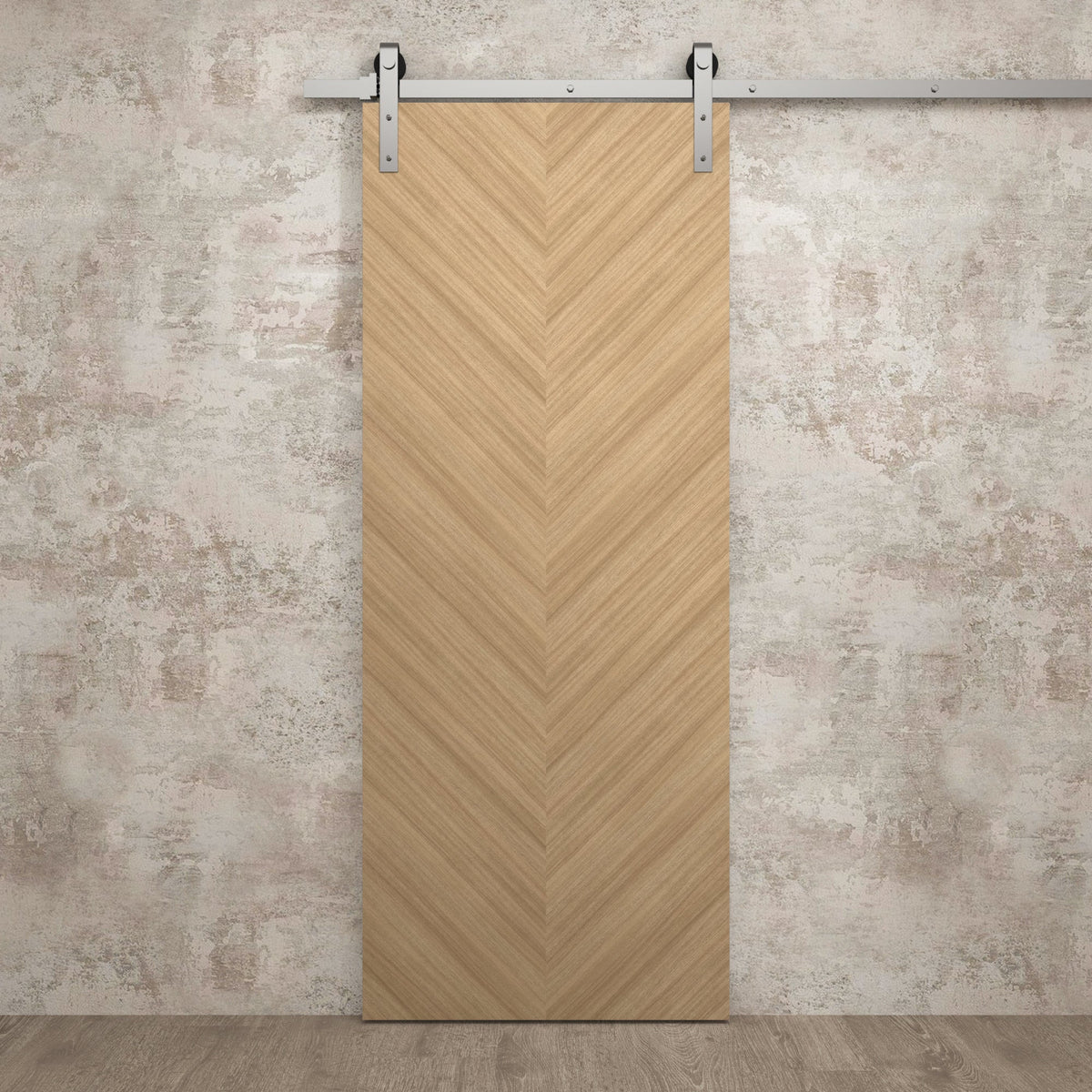 Solid Panel Interior Barn Door with Silver Rail Track Hardware Set L266849