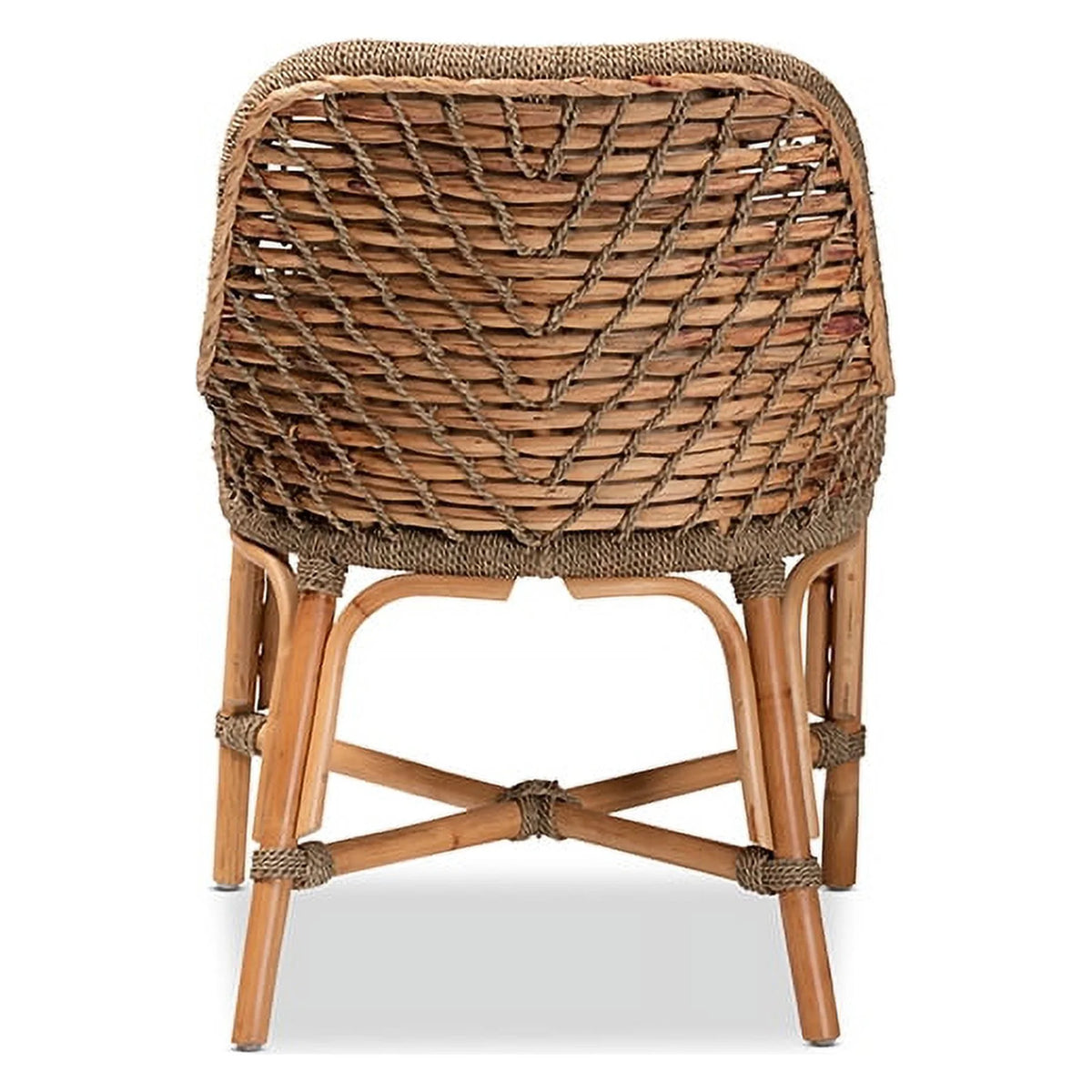Natural Brown Woven Rattan Dining Side Chair With Cushion U589163