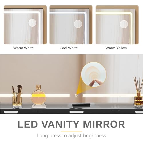 White Vanity Desk Set with LED Mirror and 11 Drawers M69502