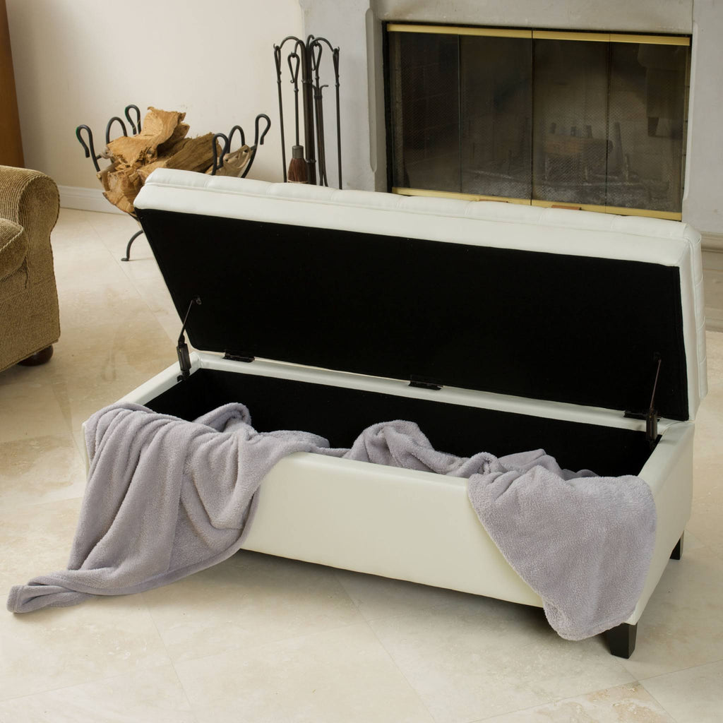 Ivory Leather Storage Ottoman Y3065