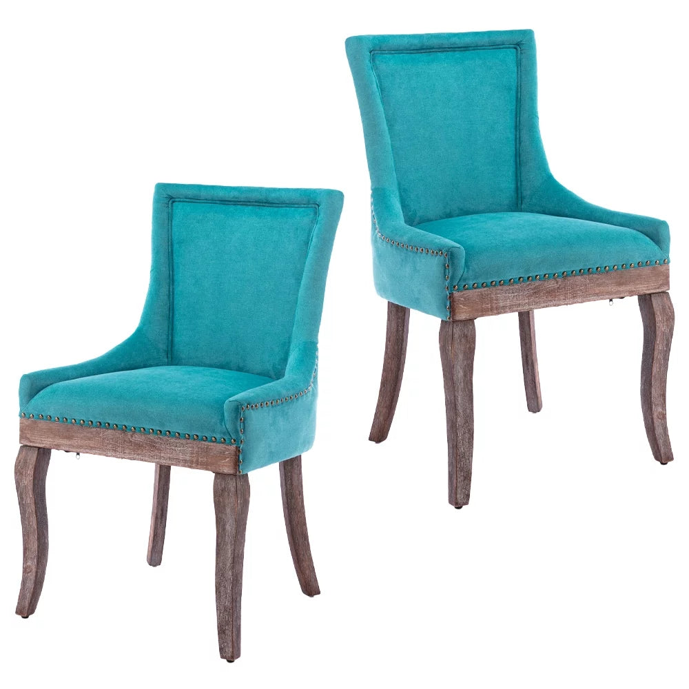 Blue Upholstered Dining Chairs Set of 2 with Wood Legs P719928