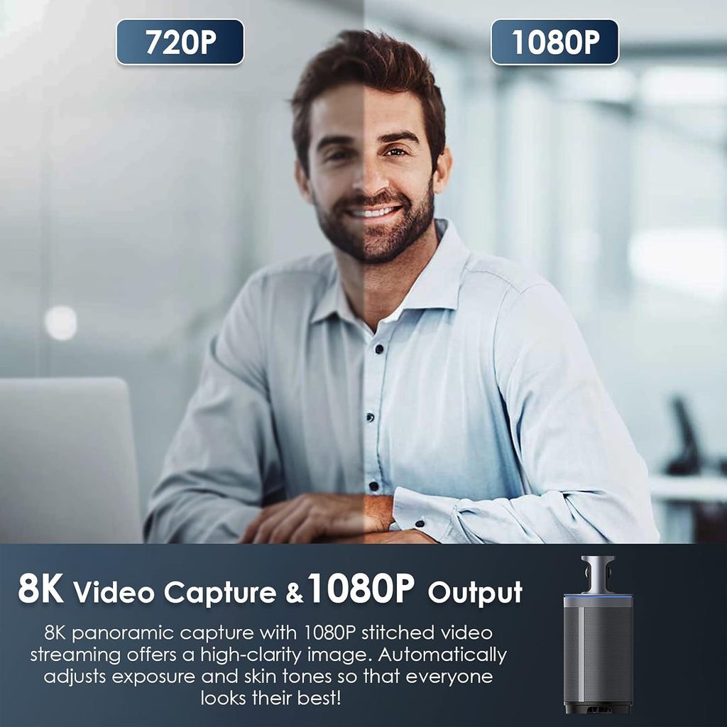 8K 360-Degree Video Conference Camera with 8 Noise-Cancelling Microphones and Speaker O848221