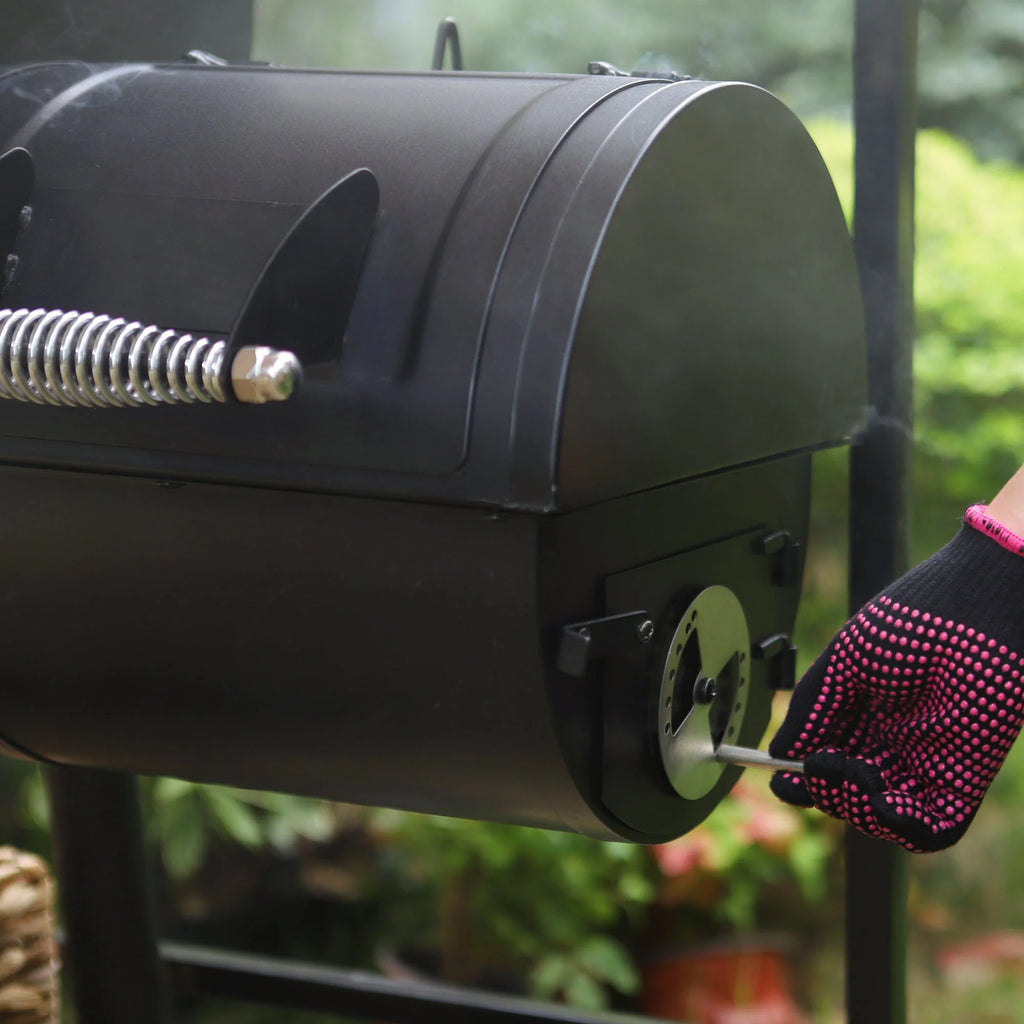 Steel BBQ Charcoal Grill with Offset Smoker in Black U577