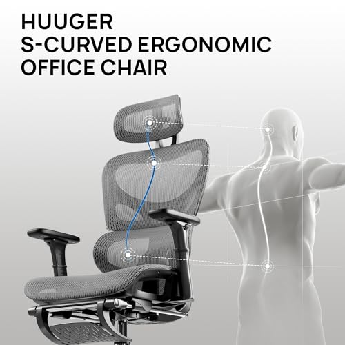 Grey and Black Mesh Ergonomic Office Chair with Footrest J347