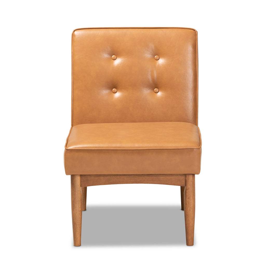 Tan Faux Leather Upholstered Wood Dining Chair I225