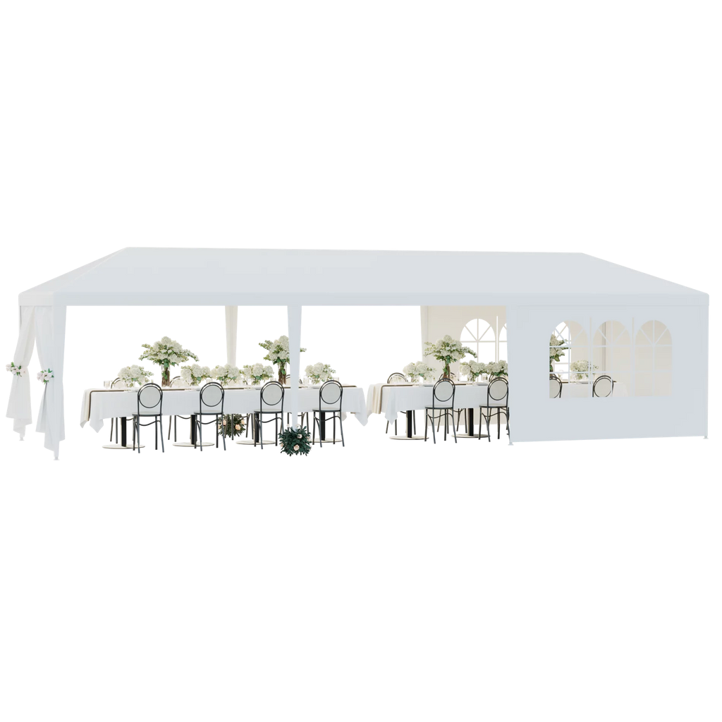 10'x 30' White Gazebo Canopy with 6 Windows & 2 Sidewalls R937094