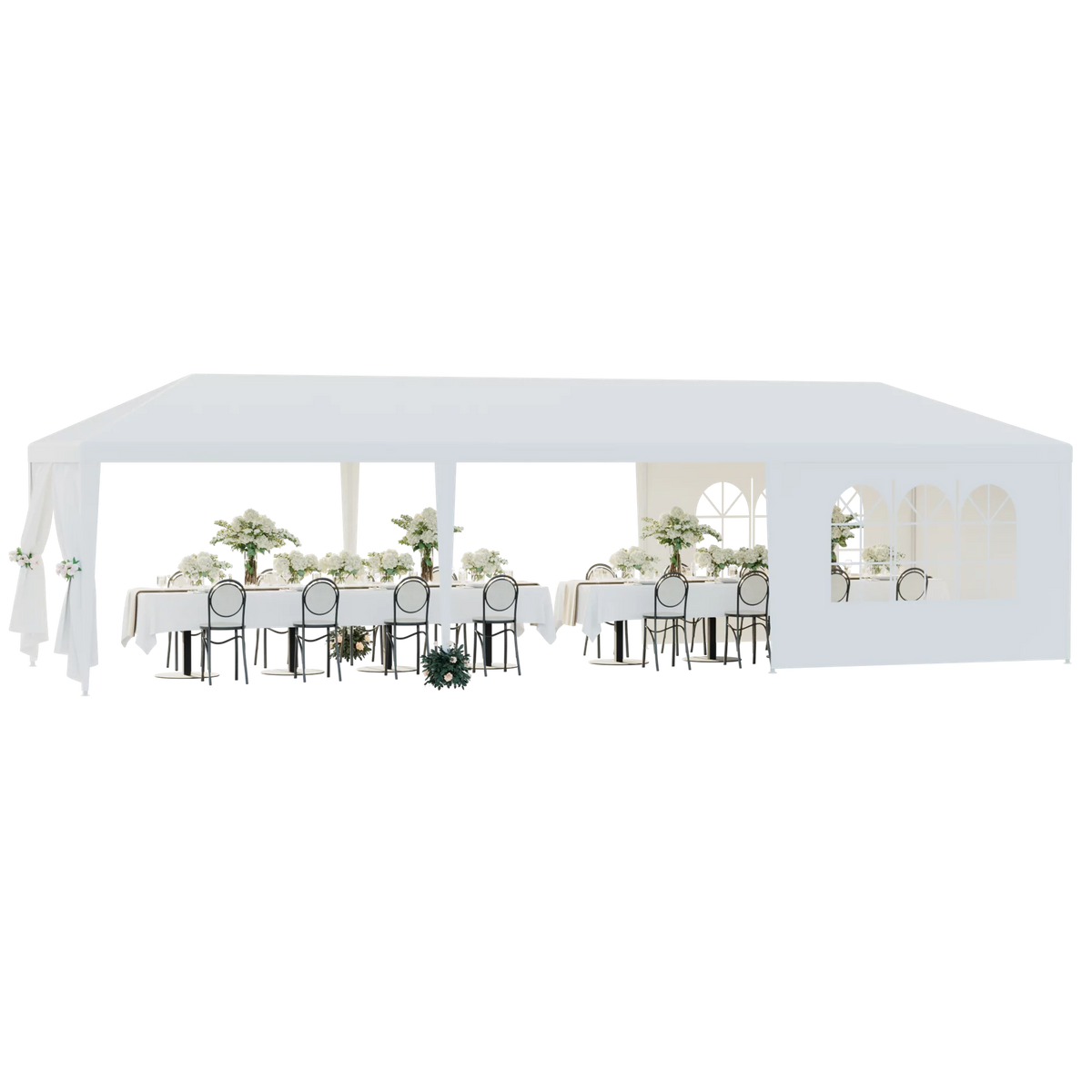 10'x 30' White Gazebo Canopy with 6 Windows & 2 Sidewalls R937094