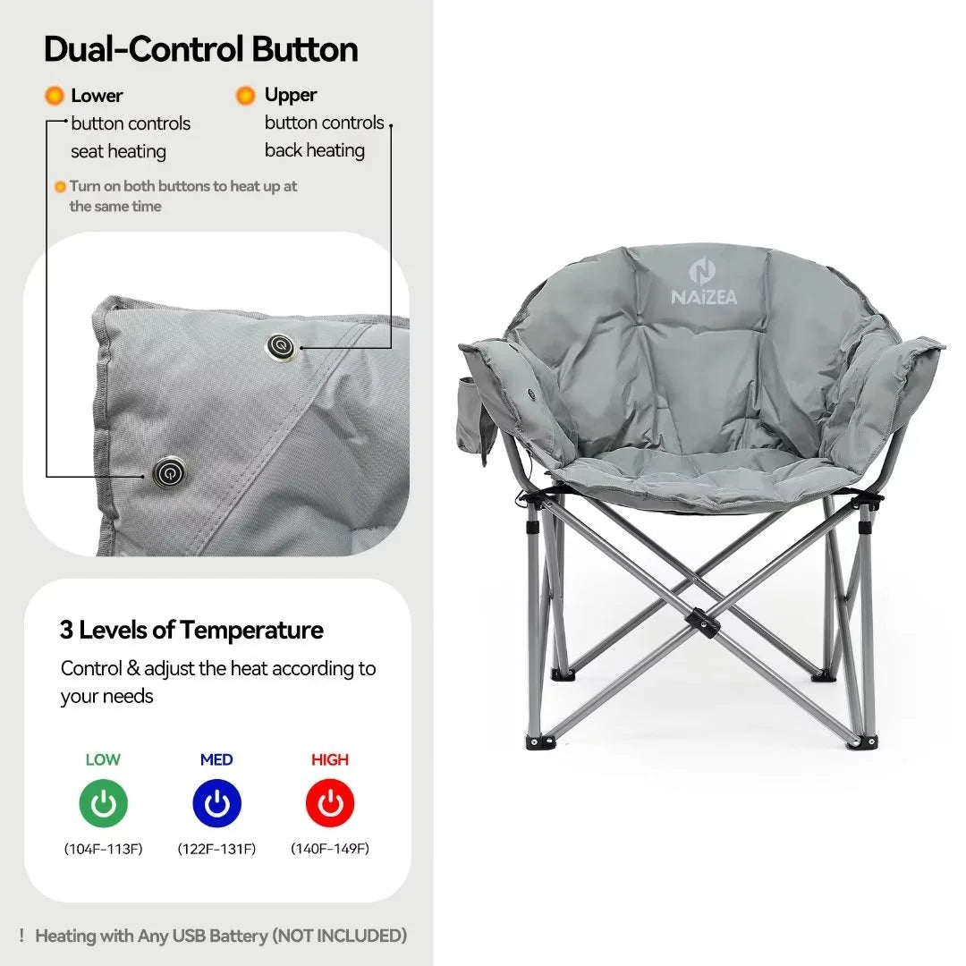 Heated Camping Chair with Lumbar Support, Gray T6727