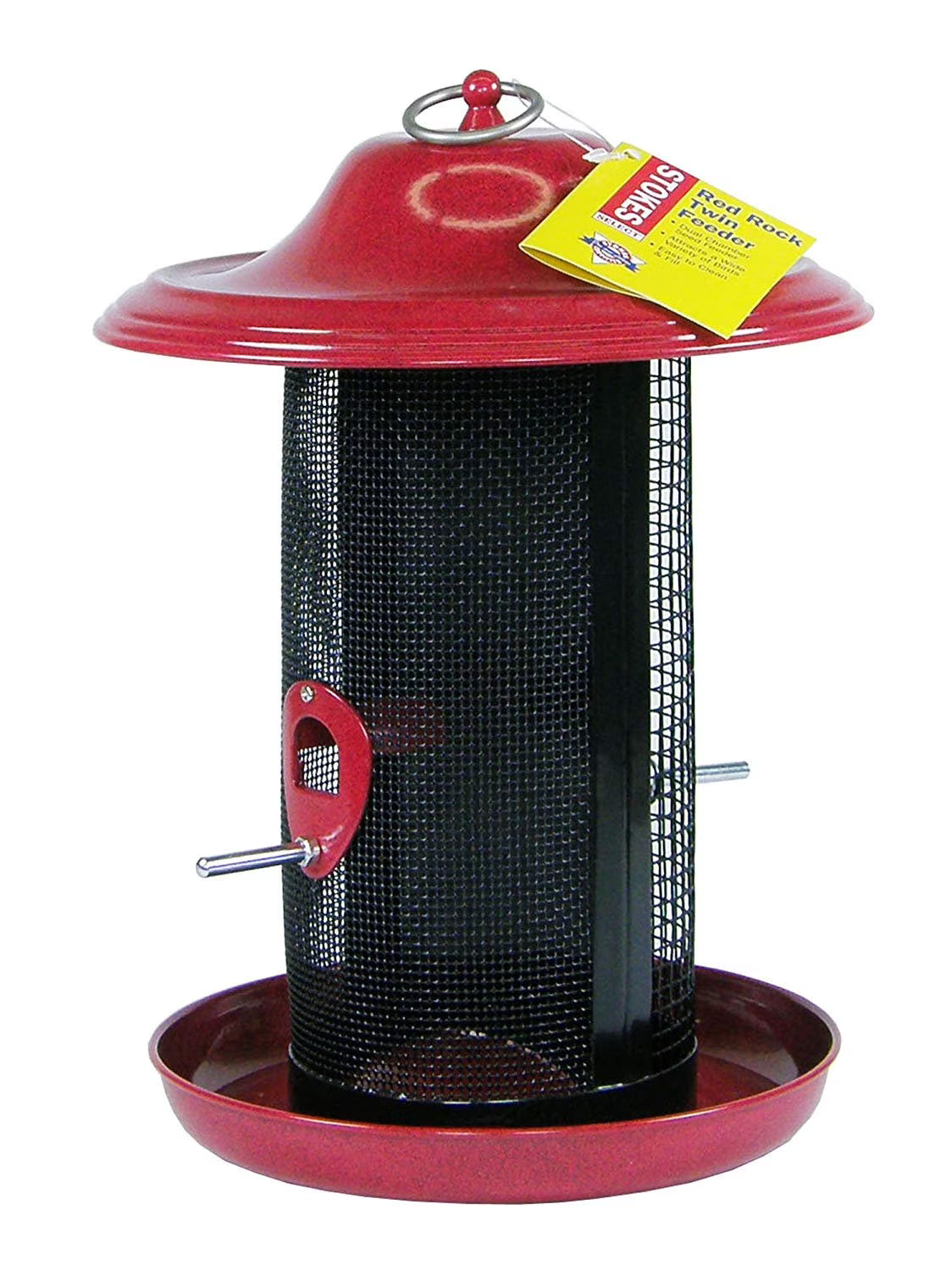 Red Twin Chamber Bird Feeder with Metal Roof J124147