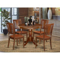 Antique Mahogany 5 Piece Round Table & 4 Wood Seat Chairs M584