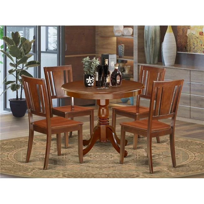 Antique Mahogany 5 Piece Round Table & 4 Wood Seat Chairs M584