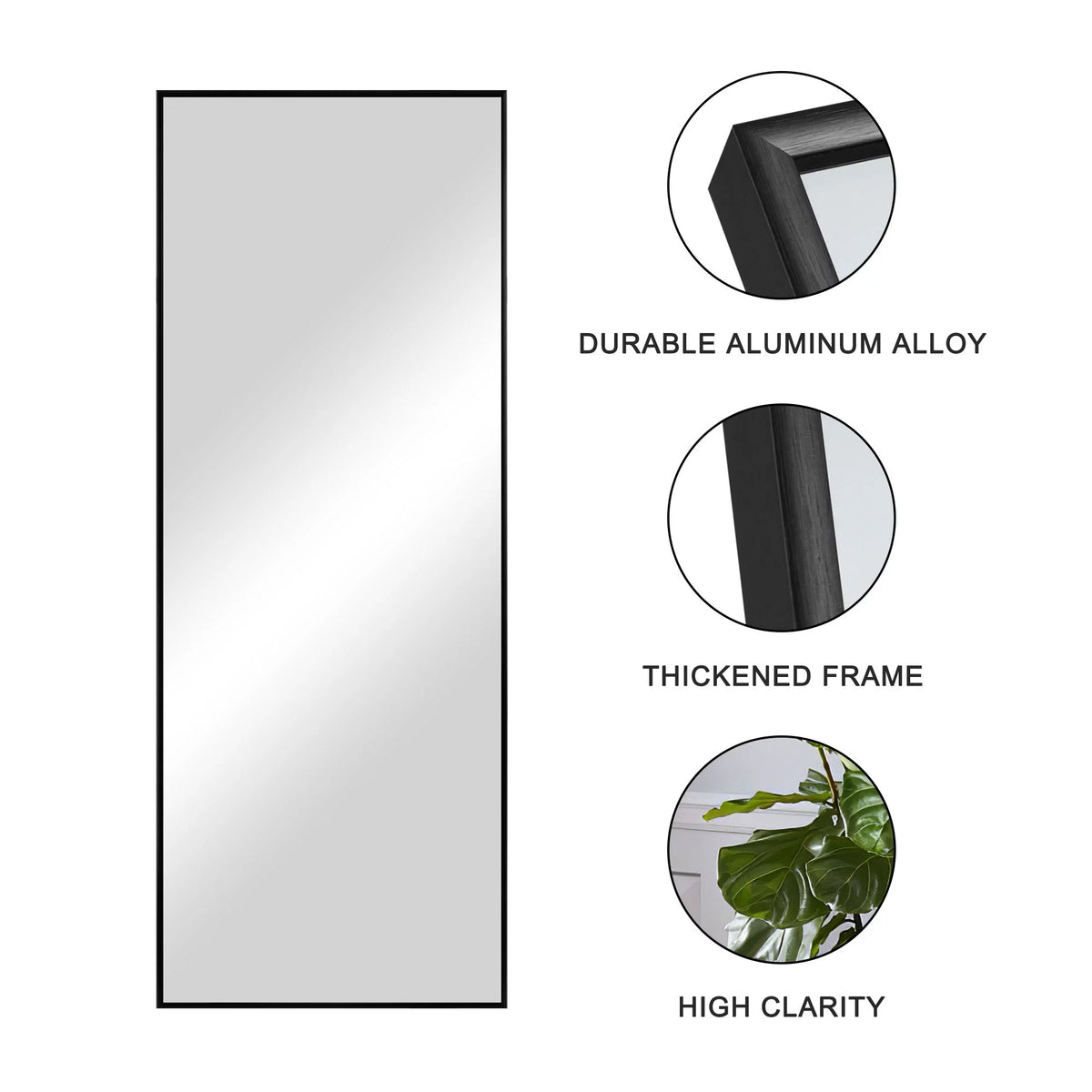 51"x16" Rectangular Full Length Floor Mirror with Stand Black O895