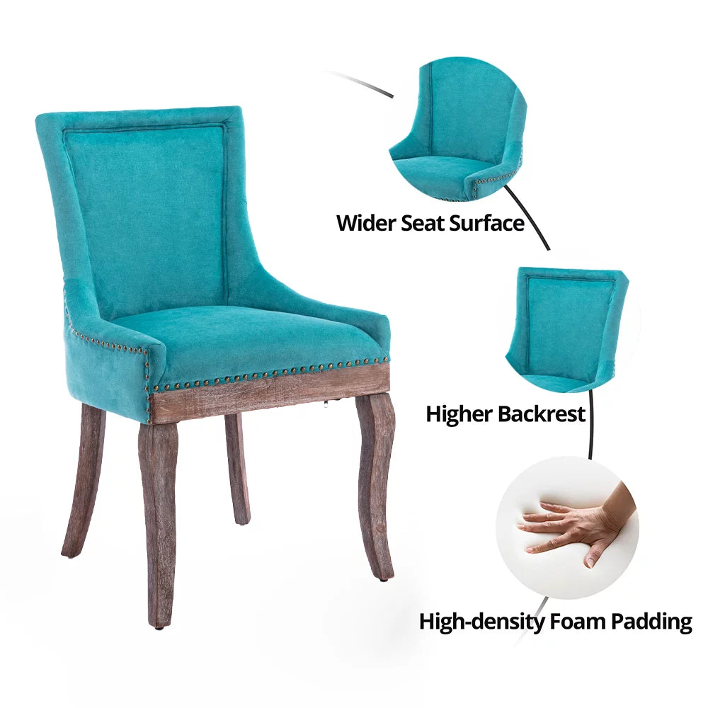Blue Upholstered Dining Chairs Set of 2 with Wood Legs P719928