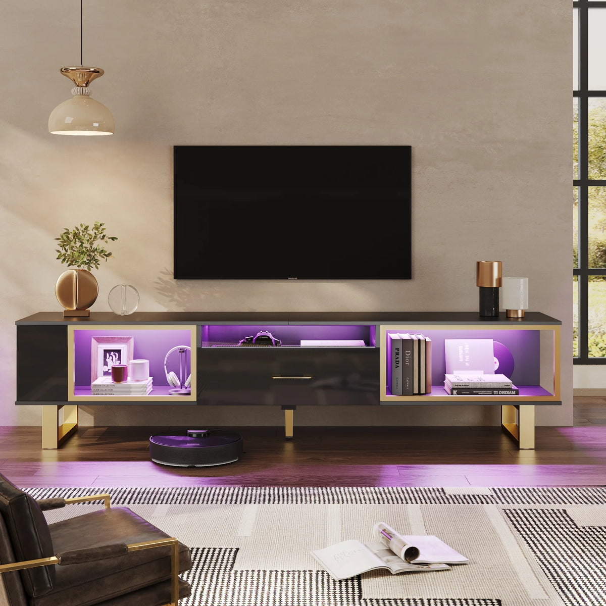 Black & Gold High Gloss TV Stand with Drawer Y73764