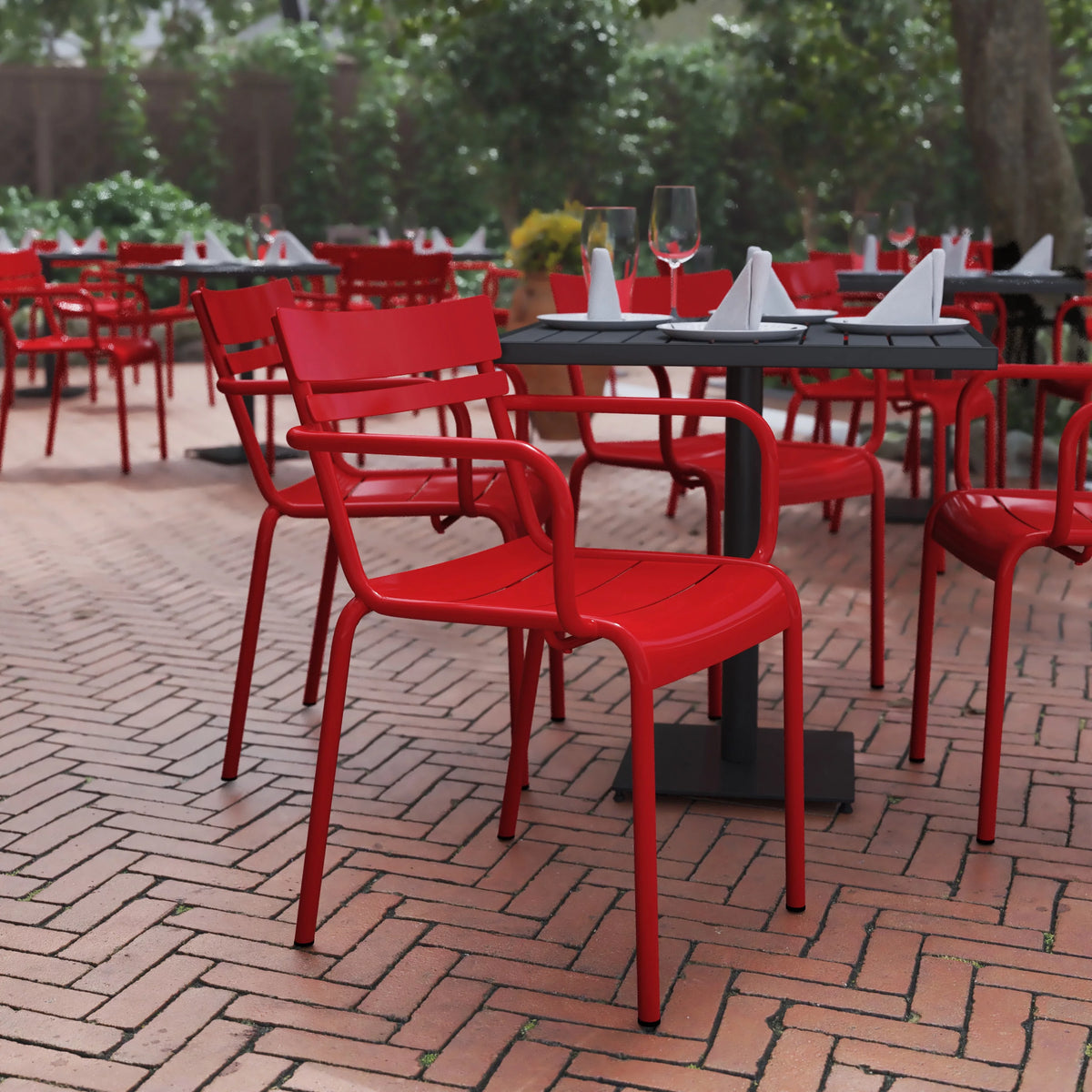 Red Steel Stackable Indoor-Outdoor Chair with Arms M352