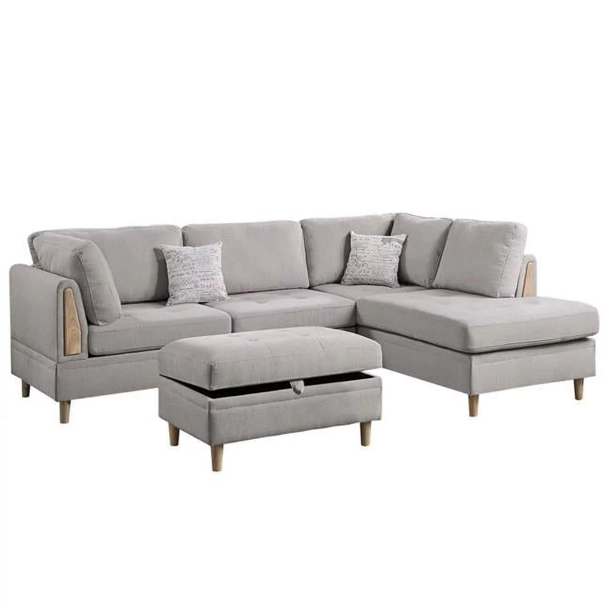 Charcoal L Shape Sectional Sofa Set with Ottoman N280