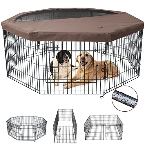 Foldable Metal Dog Playpen 8 Panels 24 Inch with Top Cover A856200