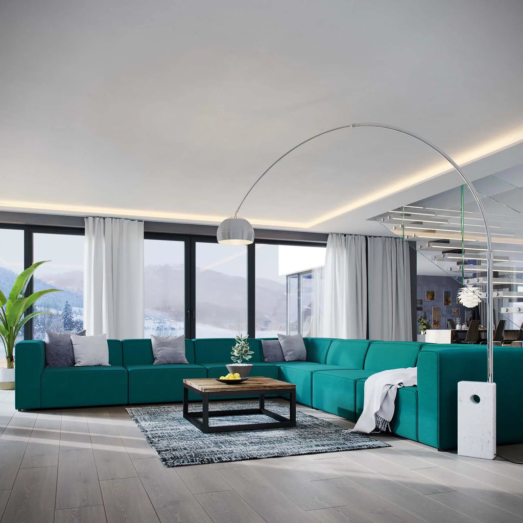 Teal Upholstered Fabric 7 Piece Sectional Sofa Set K4188