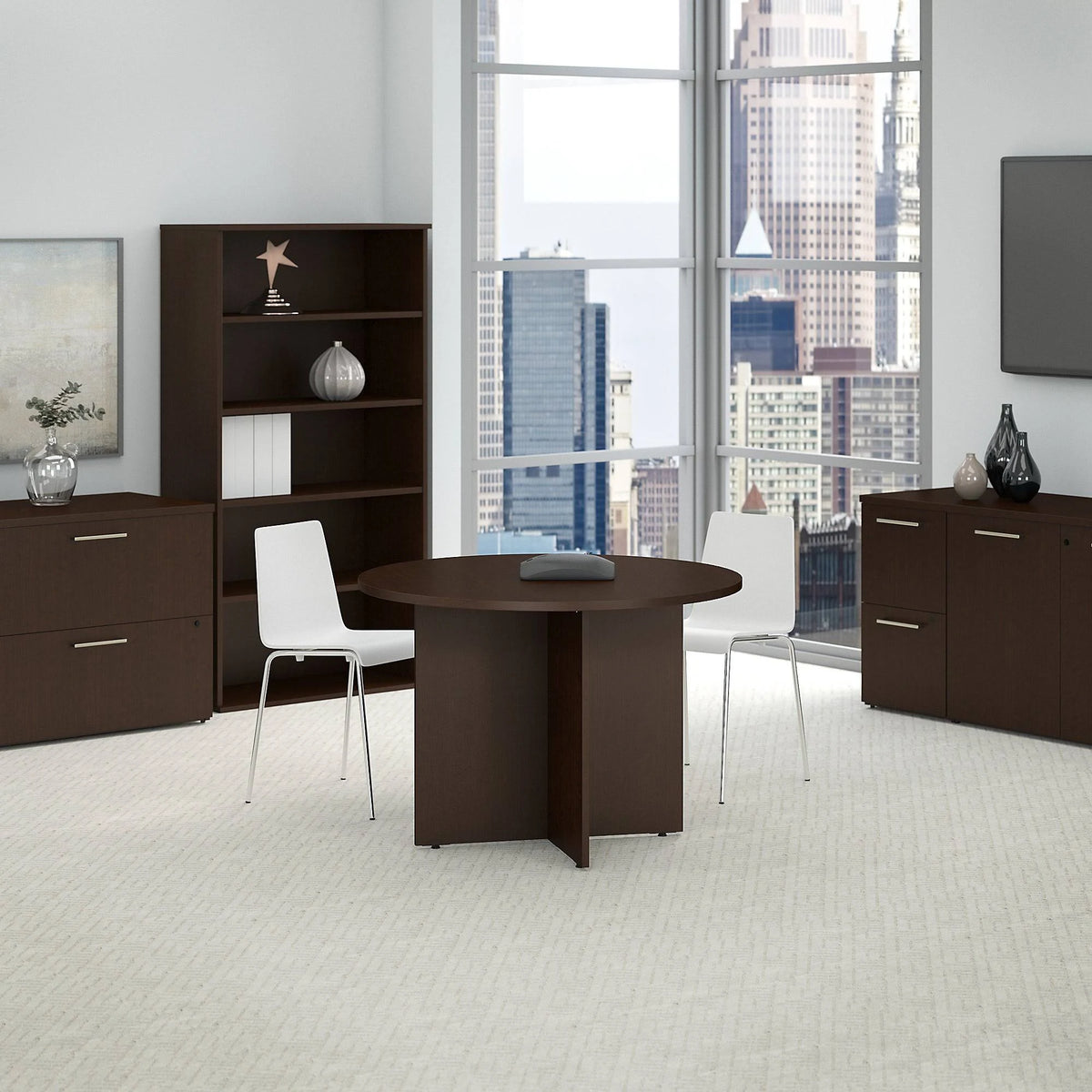 42W Round Conference Table with Wood Base V795873