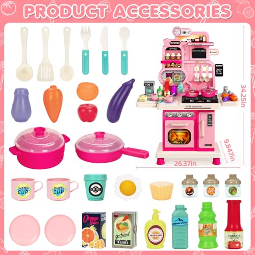 Kids Kitchen Playset with Sound & Light, Play Sink and Play Food C868065