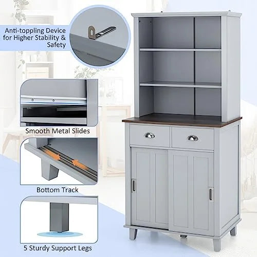 67" Freestanding Brown Cabinet with Drawers Shelves M280169