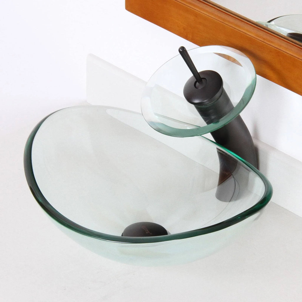 Oval Transparent Tempered Glass Bathroom Vessel Sink R16382