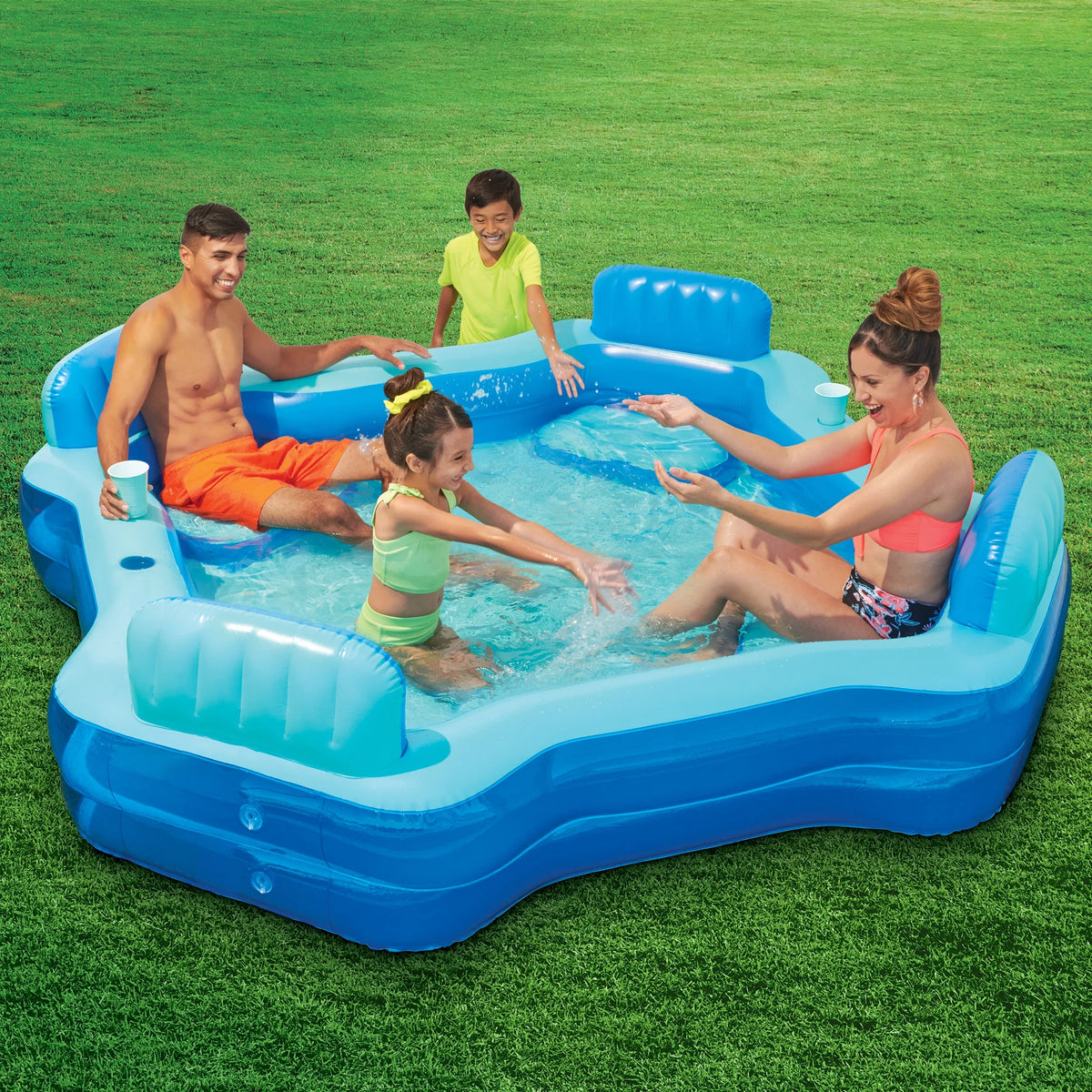 Blue Inflatable Family Swimming Pool 4 Seats Square V6998