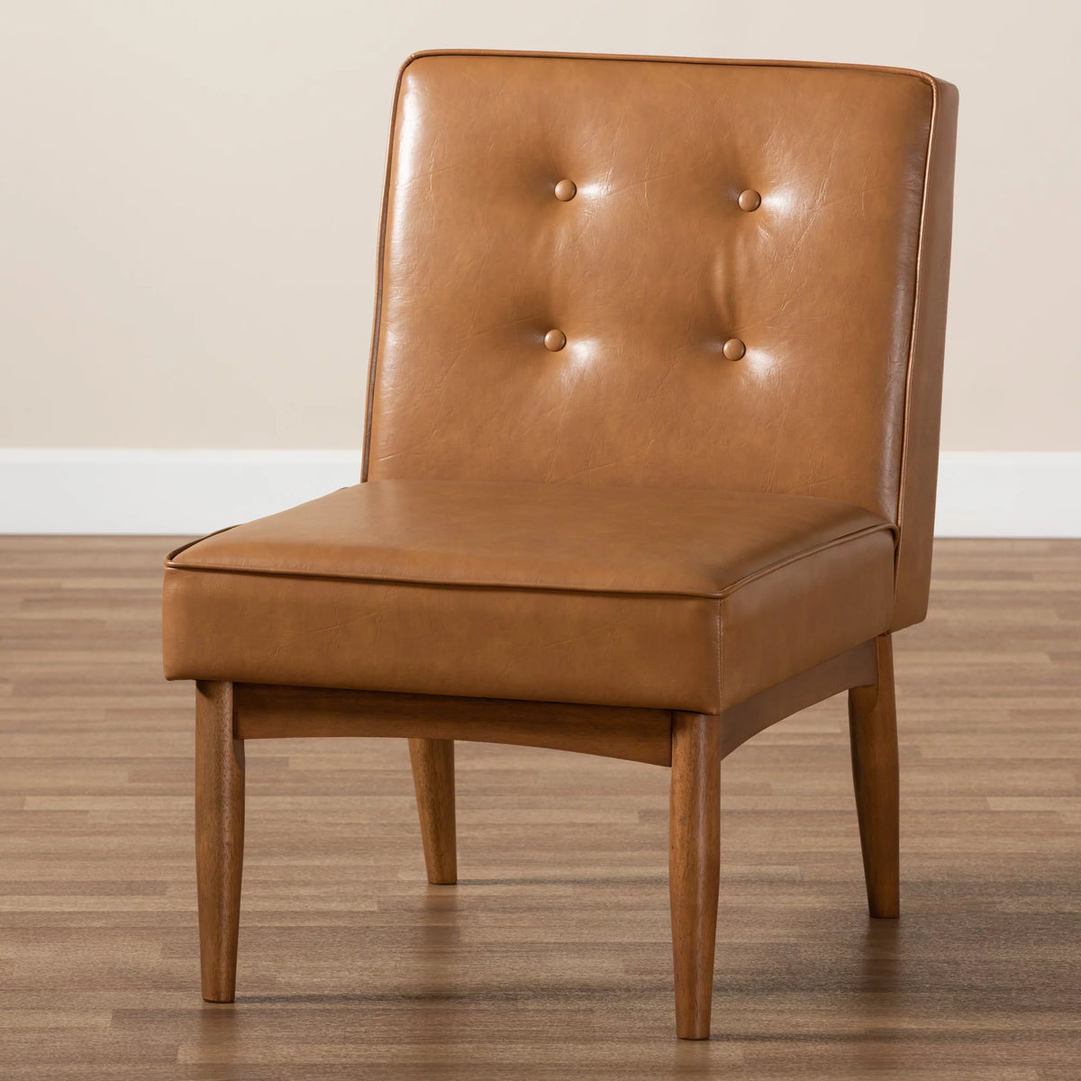 Tan Faux Leather Upholstered Wood Dining Chair I225