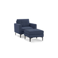 Navy Blue Modular Armchair with Ottoman, 1 Seater, Black Metal Legs D816