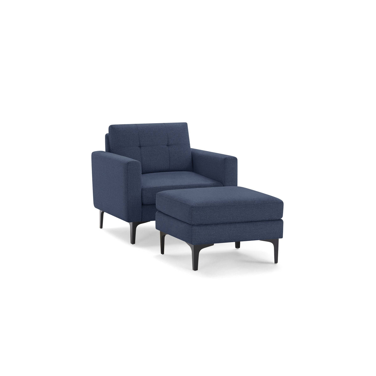 Navy Blue Modular Armchair with Ottoman, 1 Seater, Black Metal Legs D816