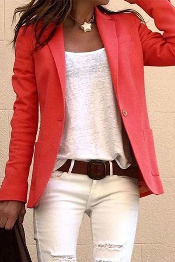 Casual Solid Button Turn-back Collar Outerwear W5519