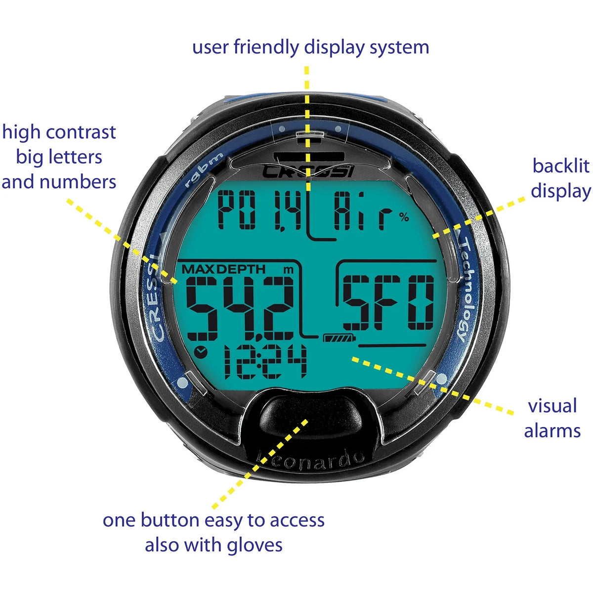 Blue and Black Wrist Diving Computer Y300