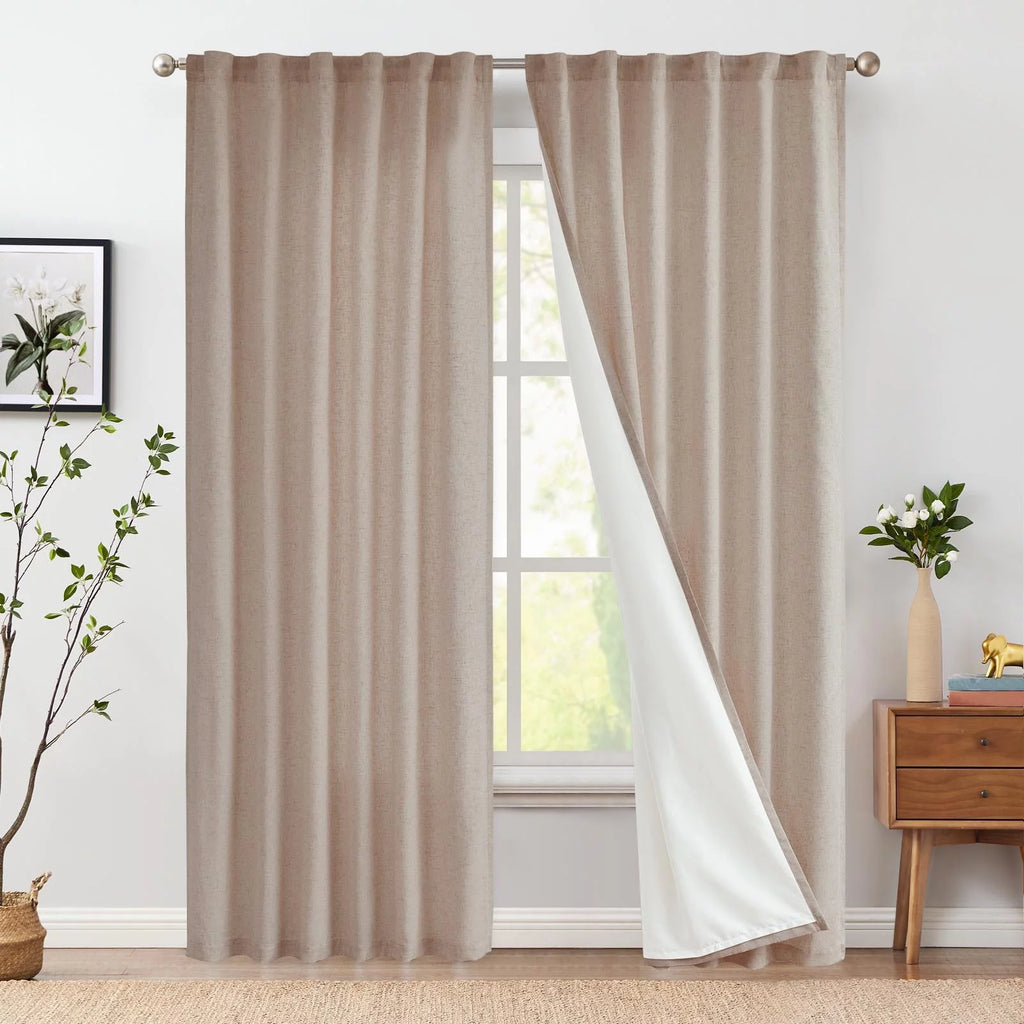 Linen Curtains 84 Inch Length Light Filtering with Lined 2 Panels T97472