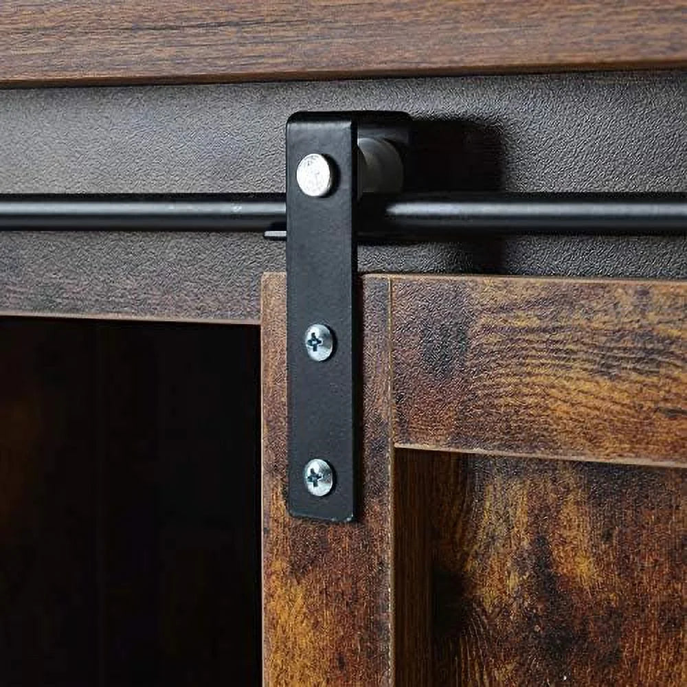 Farmhouse TV Stand with Sliding Barn Doors and Adjustable Shelves X8175