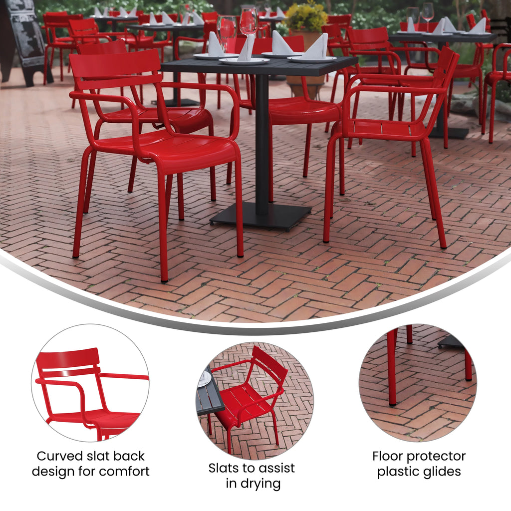 Red Steel Stackable Indoor-Outdoor Chair with Arms M352