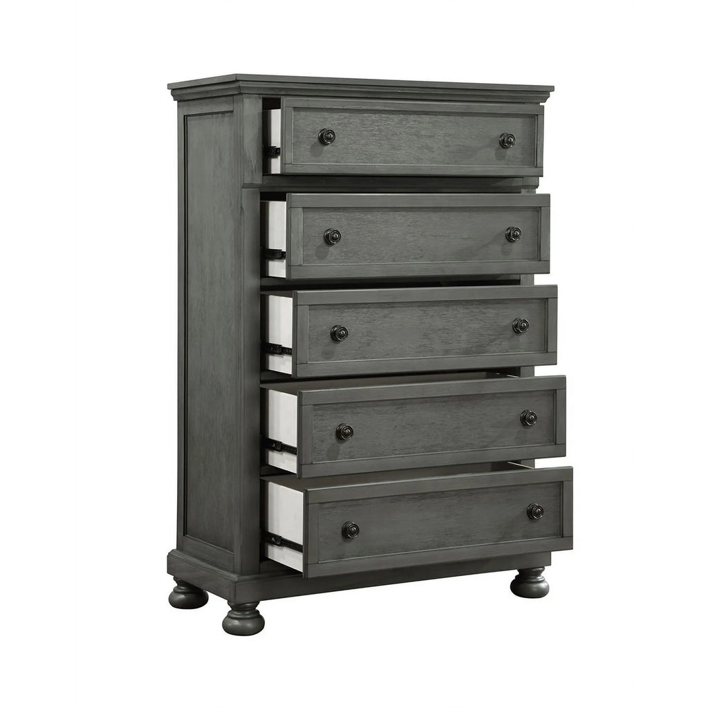 5PC King Bedroom Set with Wood & Rustic Gray Finish G8177