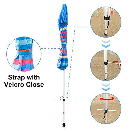 7 Feet Beach Umbrella with Sand Anchor and Carry Bag F692431