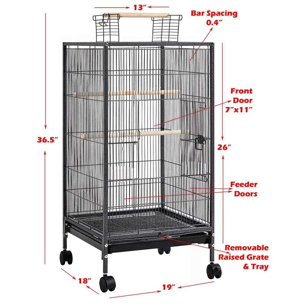 36-Inch Wrought Iron Open Play Top Bird Flight Cage with Rolling Stand F55570