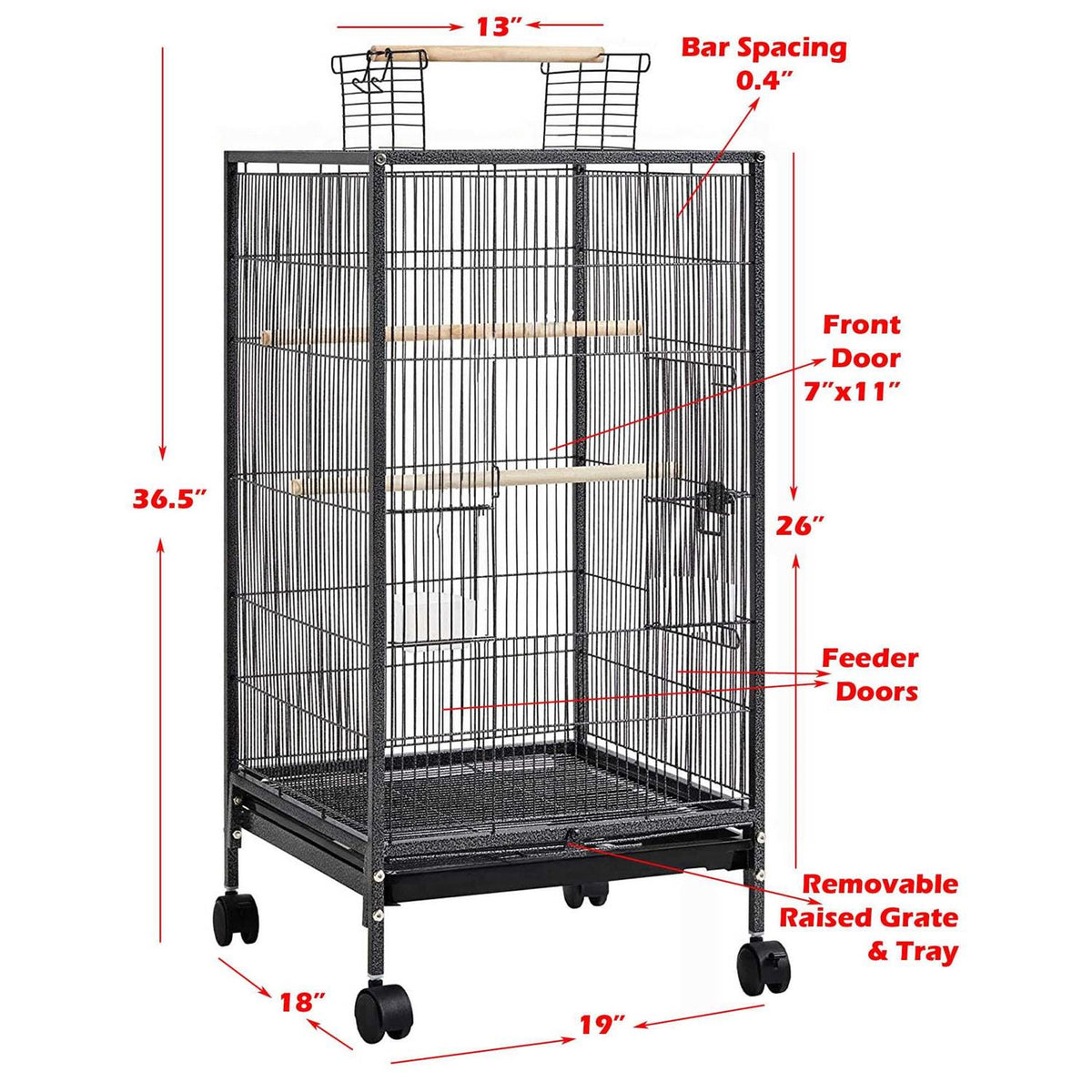 36-Inch Wrought Iron Open Play Top Bird Flight Cage with Rolling Stand F55570