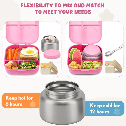 Bento Lunch Box for Kids, 4 Compartments, 12oz Soup Thermo, BPA Free, Leak proof, Blue Q91991