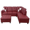 Red Left Facing Faux Leather Sectional Sofa with Ottoman D5328