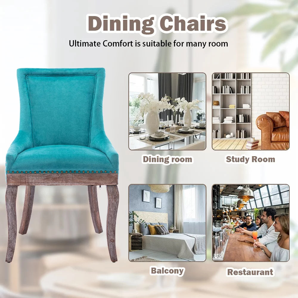 Blue Upholstered Dining Chairs Set of 2 with Wood Legs P719928
