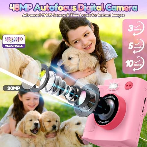 Instant Print Dual Lens Digital Camera with 32G SD Card Storage Bag Pink B5537