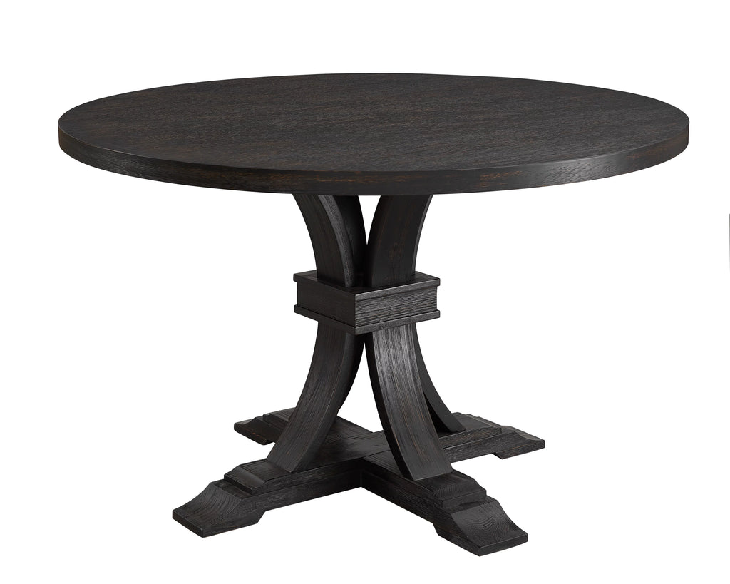 Distressed Black Finish Round Pedestal Dining Table J243