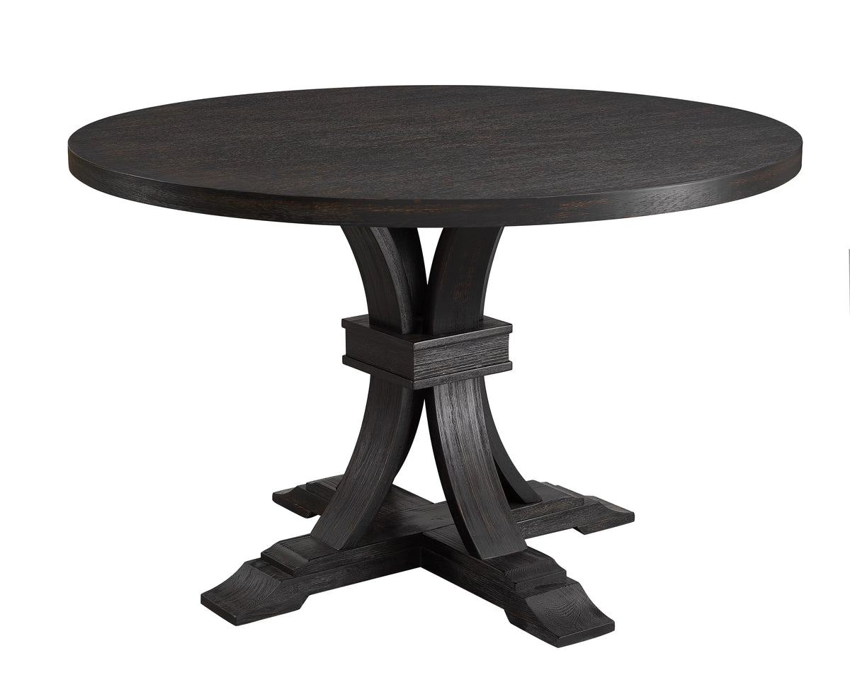 Distressed Black Finish Round Pedestal Dining Table J243